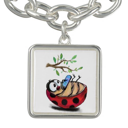 Happy Little Ladybug with Phone _ Cartoon Drawing  Bracelet