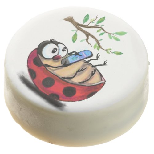 Happy Little Ladybug with Phone _ Cartoon Drawing  Chocolate Covered Oreo