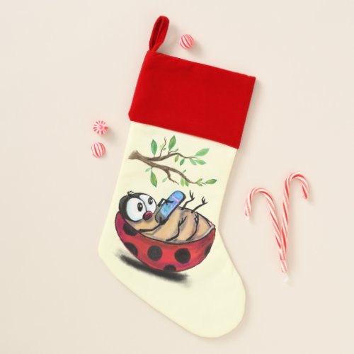 Happy Little Ladybug with Phone _ Cartoon Drawing  Christmas Stocking