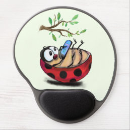 Happy Little Ladybug with Phone - Cartoon Drawing  Gel Mouse Pad