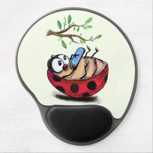 Happy Little Ladybug with Phone _ Cartoon Drawing  Gel Mouse Pad