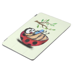 Happy Little Ladybug with Phone - Cartoon Drawing  iPad Air Cover