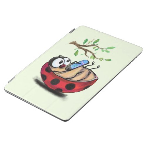 Happy Little Ladybug with Phone _ Cartoon Drawing  iPad Air Cover