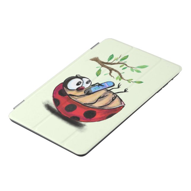 Happy Little Ladybug with Phone - Cartoon Drawing  iPad Mini Cover (Side)