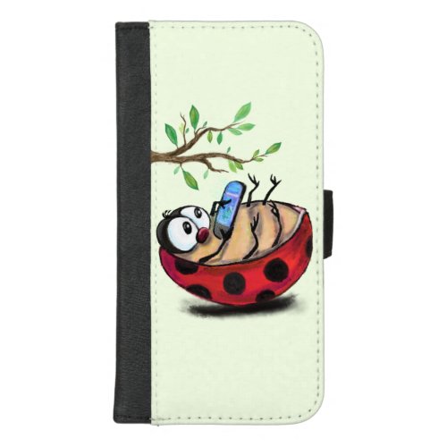 Happy Little Ladybug with Phone _ Cartoon Drawing  iPhone 87 Plus Wallet Case