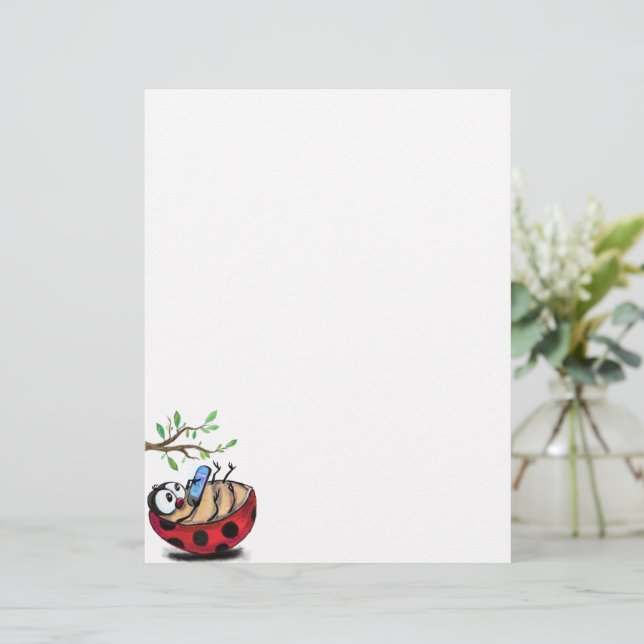Happy Little Ladybug with Phone - Cartoon Drawing  Letterhead (Standing Front)