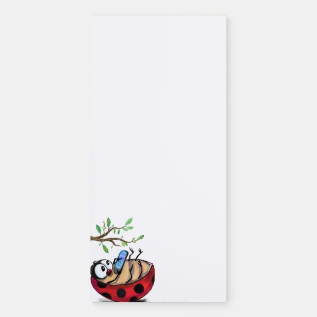 Happy Little Ladybug with Phone - Cartoon Drawing  Magnetic Notepad (Front)