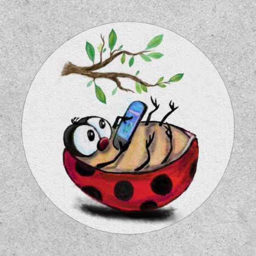 Happy Little Ladybug with Phone _ Cartoon Drawing  Patch