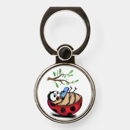 Happy Little Ladybug with Phone _ Cartoon Drawing  Phone Ring Stand