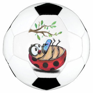 Happy Little Ladybug with Phone - Cartoon Drawing Soccer Ball