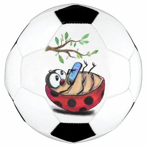 Happy Little Ladybug with Phone _ Cartoon Drawing  Soccer Ball