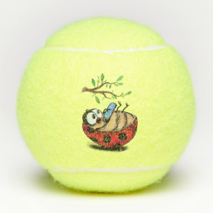 Happy Little Ladybug with Phone - Cartoon Drawing  Tennis Balls