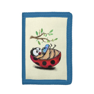 Happy Little Ladybug with Phone - Cartoon Drawing Trifold Wallet