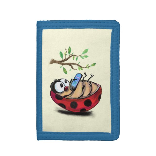 Happy Little Ladybug with Phone - Cartoon Drawing  Trifold Wallet (Front Vertical)