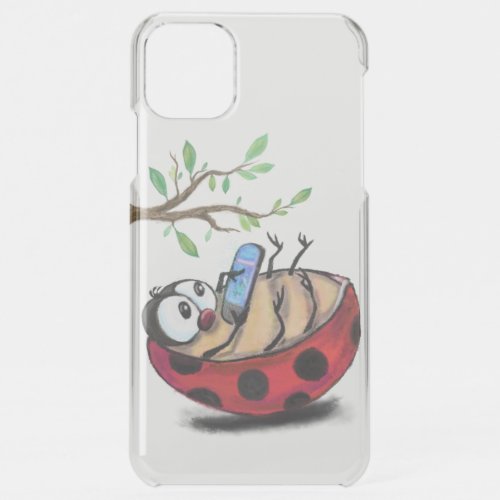 Happy Little Ladybug with Phone _ Cartoon Drawing  iPhone 11 Pro Max Case