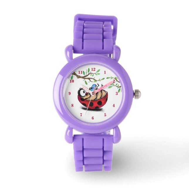 Happy Little Ladybug with Phone - Cartoon Drawing  Watch (Front)