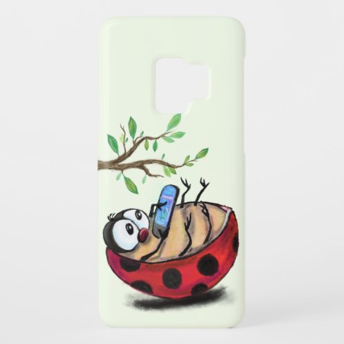 Happy Little Ladybug with Phone _ Funny Drawing Case_Mate Samsung Galaxy S9 Case