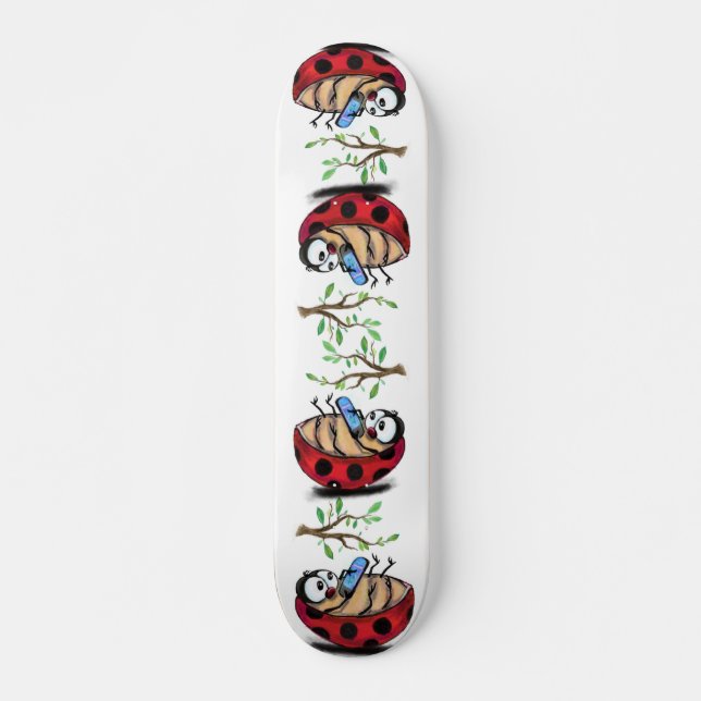 Happy Little Ladybugs with Phone - Cartoon Drawing Skateboard (Front)