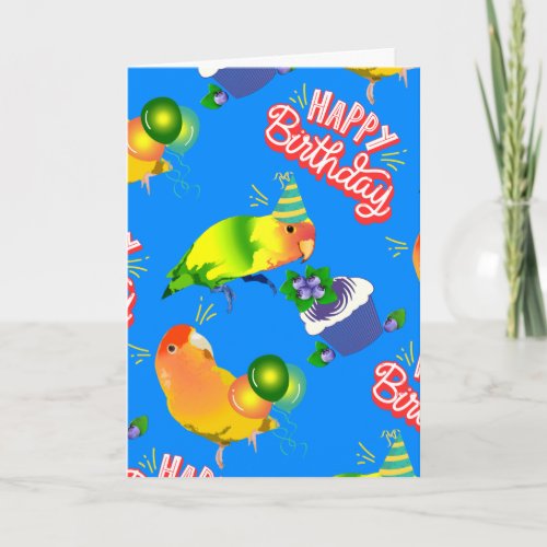 Happy Little Love Birds Birthday Party Parrot Cute Card