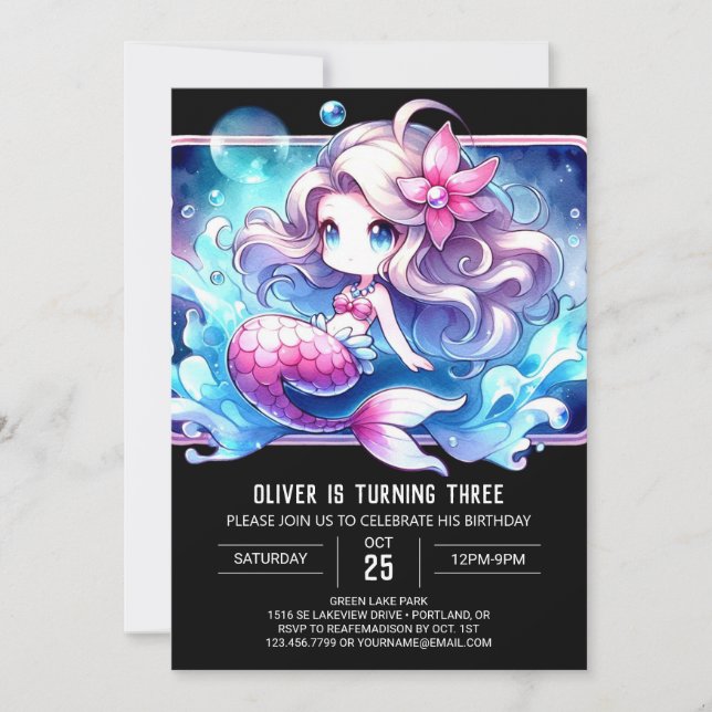 Happy Little Mermaid Birthday Invitation (Front)