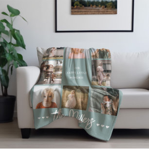 Happy Little Moments Modern 8 Photo Family Name Fleece Blanket