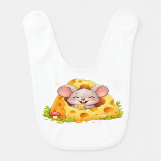 Happy Little Mouse in Swiss Cheese Baby Bib