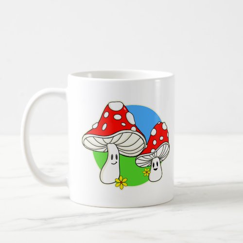 Happy Little Mushrooms Retro Design  Coffee Mug