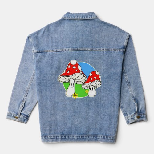 Happy Little Mushrooms Retro Design  Denim Jacket