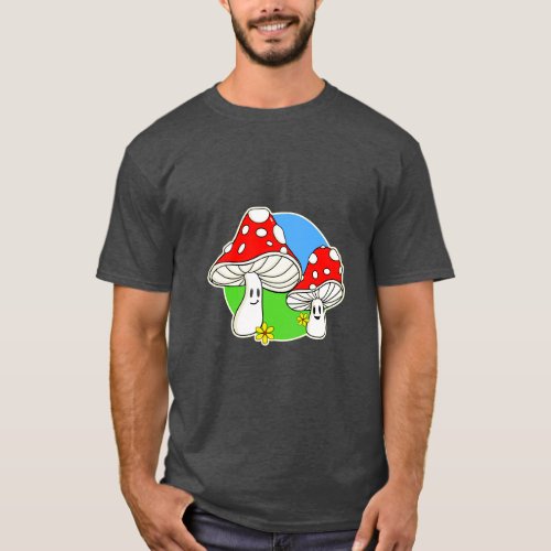 Happy Little Mushrooms Retro Design  T_Shirt