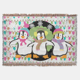 Happy Little Penguins Holiday Throw Throw Blanket