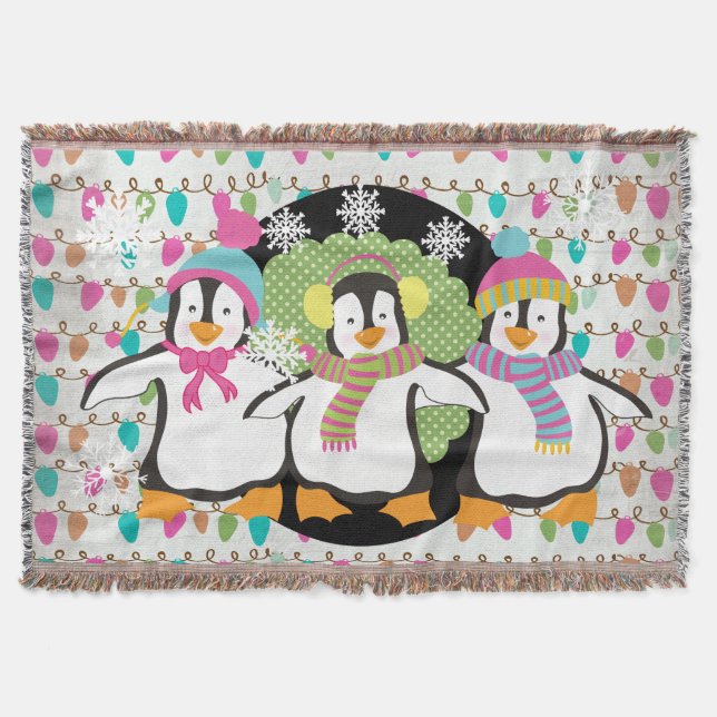 Happy Little Penguins Holiday Throw Throw Blanket (Front)
