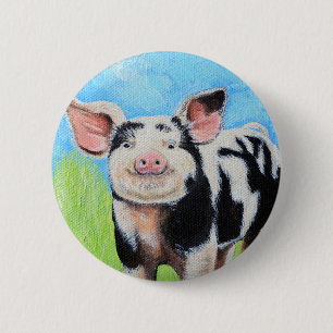 Happy Little Pig Painting Button