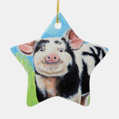 Happy Little Pig Painting Ceramic Ornament
