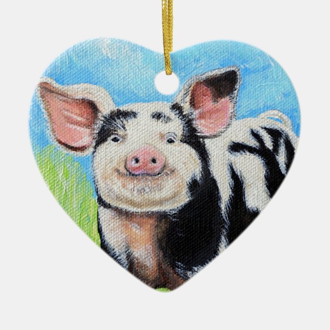 Happy Little Pig Painting Ceramic Ornament (Front)