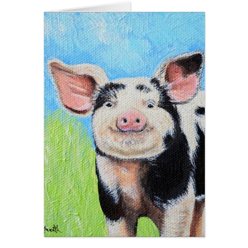 Happy Little Pig Painting Greeting Card