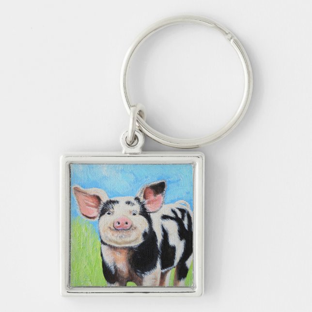 Happy Little Pig Painting Keychain (Front)