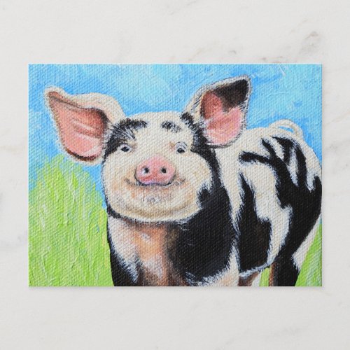 Happy Little Pig Painting Postcard