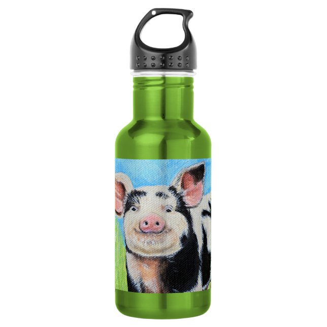 Happy Little Pig Painting Stainless Steel Water Bottle (Front)