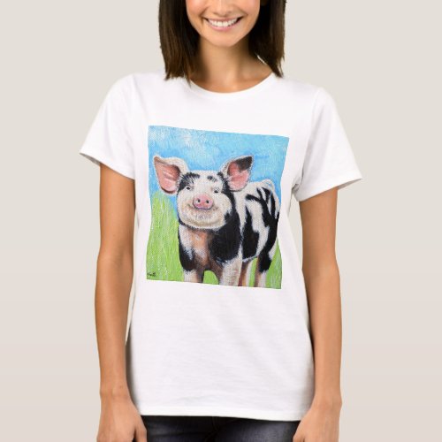 Happy Little Pig Painting T_Shirt