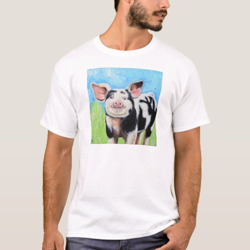 Happy Little Pig Painting T_Shirt