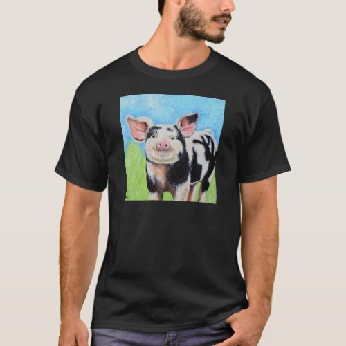 Happy Little Pig Painting T_Shirt
