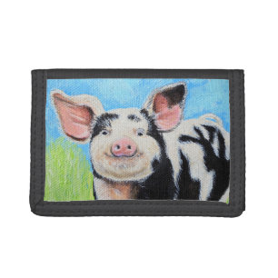 Happy Little Pig Painting Tri-fold Wallet