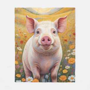 Happy Little Pig Sunny Daisy Field Fleece Blanket