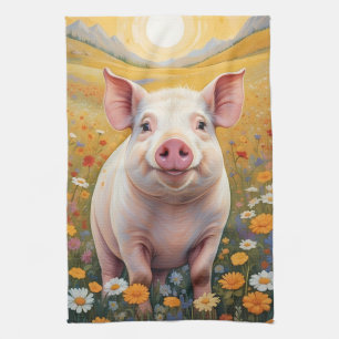Happy Little Pig Sunny Daisy Field Kitchen Towel