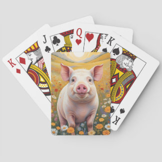Happy Little Pig Sunny Daisy Field Poker Cards