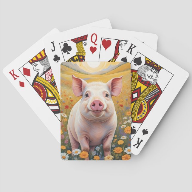 Happy Little Pig Sunny Daisy Field Poker Cards (Back)