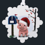 Happy Little Piggy Ornament Holiday Greeting Card<br><div class="desc">Adorable little piggy sends your holiday greeting as an ornament suitable for hanging on the tree! Plus, any animal-themed products sold from the Paws Charming shop help us make a donation to animal charities, so you know you are doing good while you shop. Thanks for looking; we appreciate your business...</div>