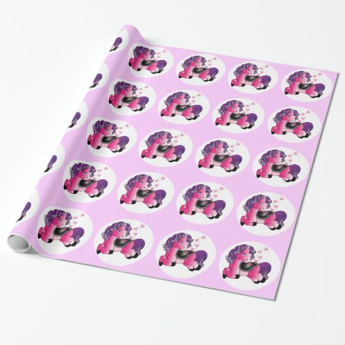 Happy little pink pony wrapping paper