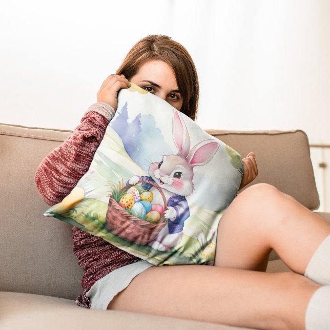 Happy little rabbit 1, Easter Throw Pillow (Creator Uploaded)