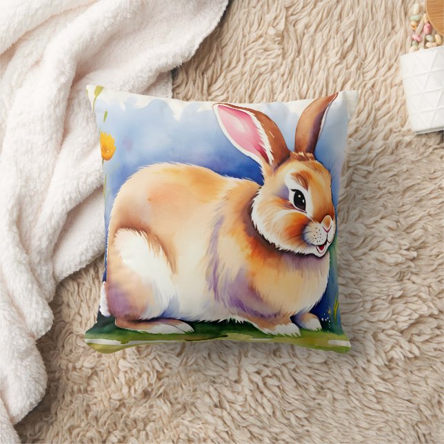Happy little rabbit 2, Easter Throw Pillow (Blanket)